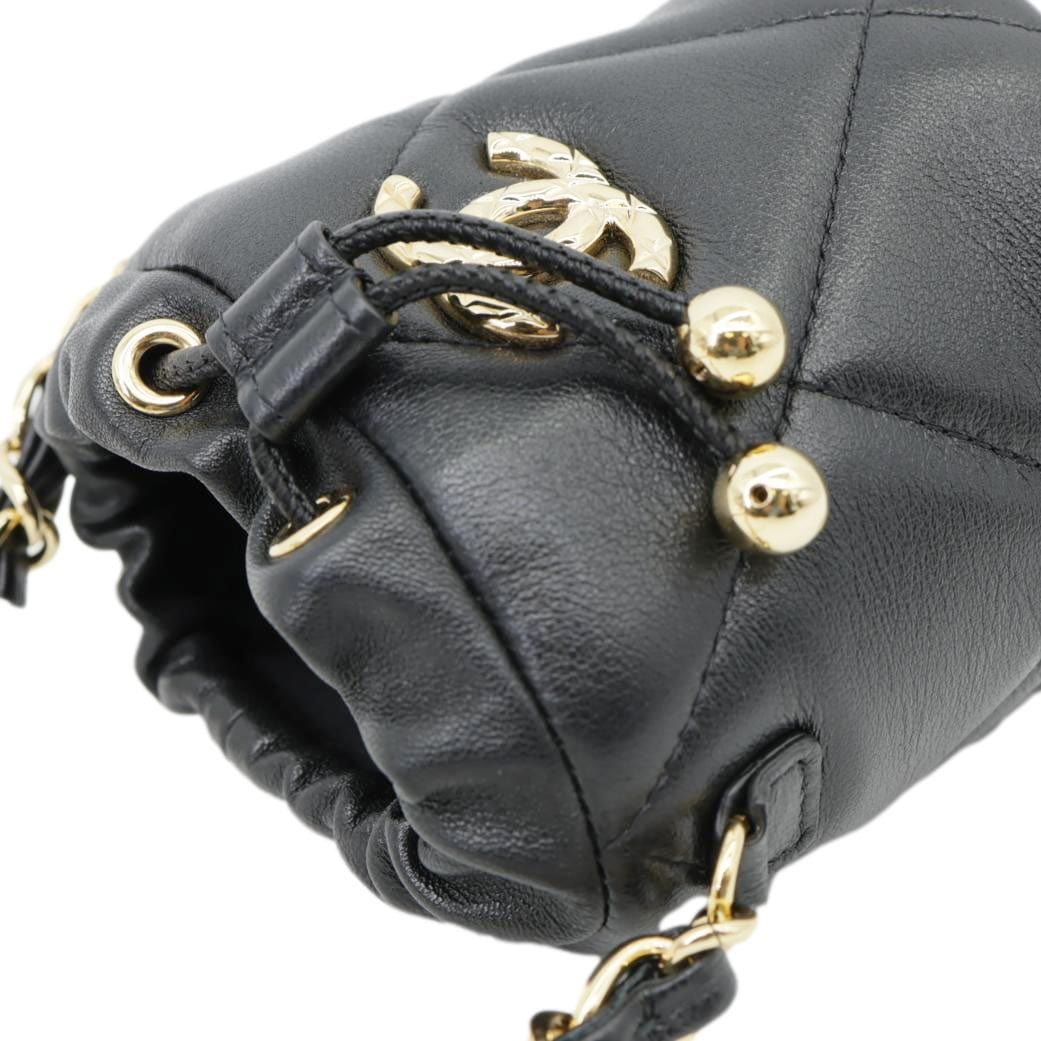 CHANEL Twist Your Buttons Quilted Calfskin Leather Drawstring Bucket Bag Black