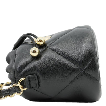 CHANEL Twist Your Buttons Quilted Calfskin Leather Drawstring Bucket Bag Black