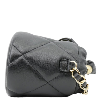 CHANEL Twist Your Buttons Quilted Calfskin Leather Drawstring Bucket Bag Black