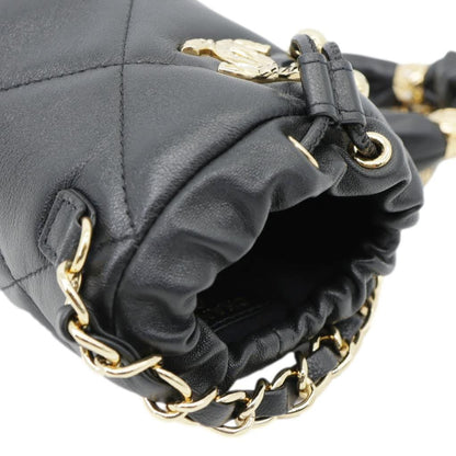 CHANEL Twist Your Buttons Quilted Calfskin Leather Drawstring Bucket Bag Black