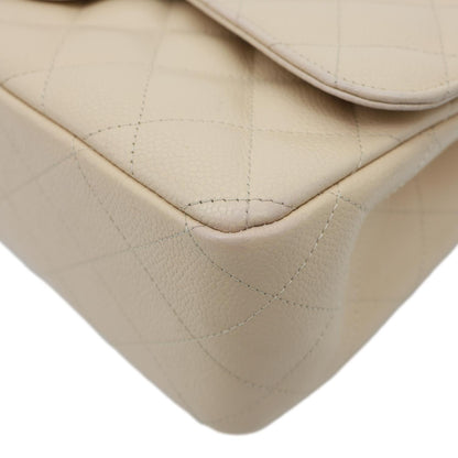 CHANEL Jumbo Classic Double Flap Caviar Leather Shoulder Bag Beige