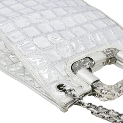 CHANEL Large Vinyl Ice Cube Shopper Tote Bag Silver