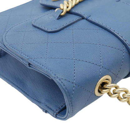 CHANEL Front Chain Flap Quilted Leather Shoulder Bag Blue