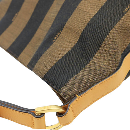 FENDI Pequin Stripe Canvas Hobo Bag Tobacco