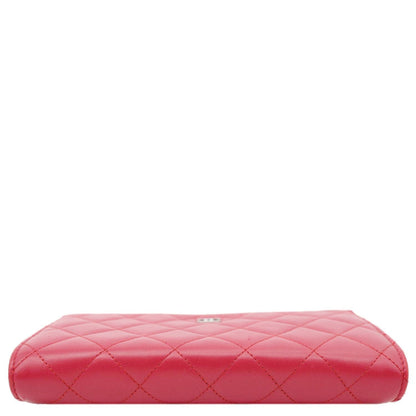 CHANEL Quilted Lambskin Leather Wallet On Chain Bag Dark Pink