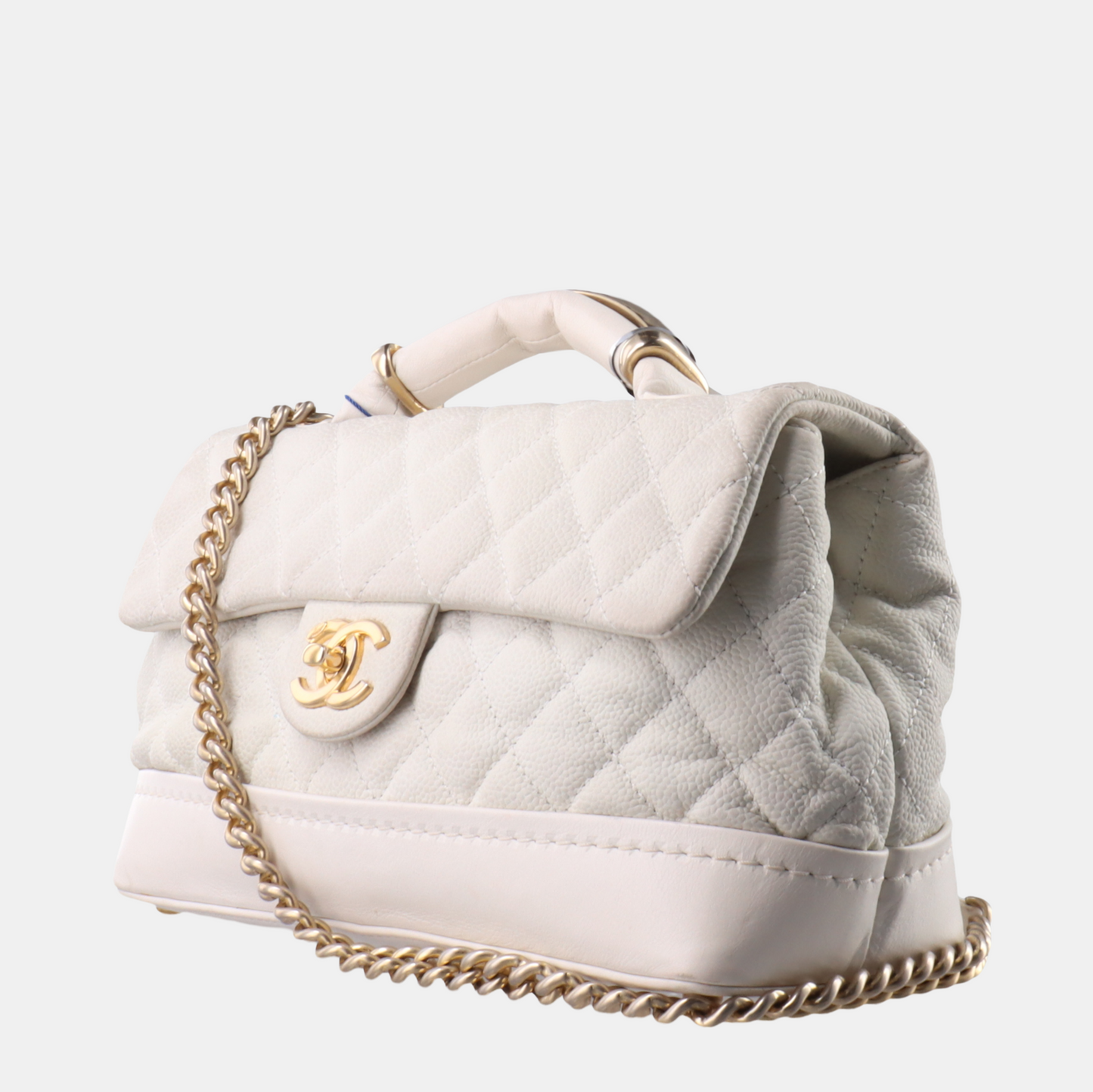 Chanel Global Trotter Flap Bag Crossbody Medium Caviar Leather White, 2013-2014