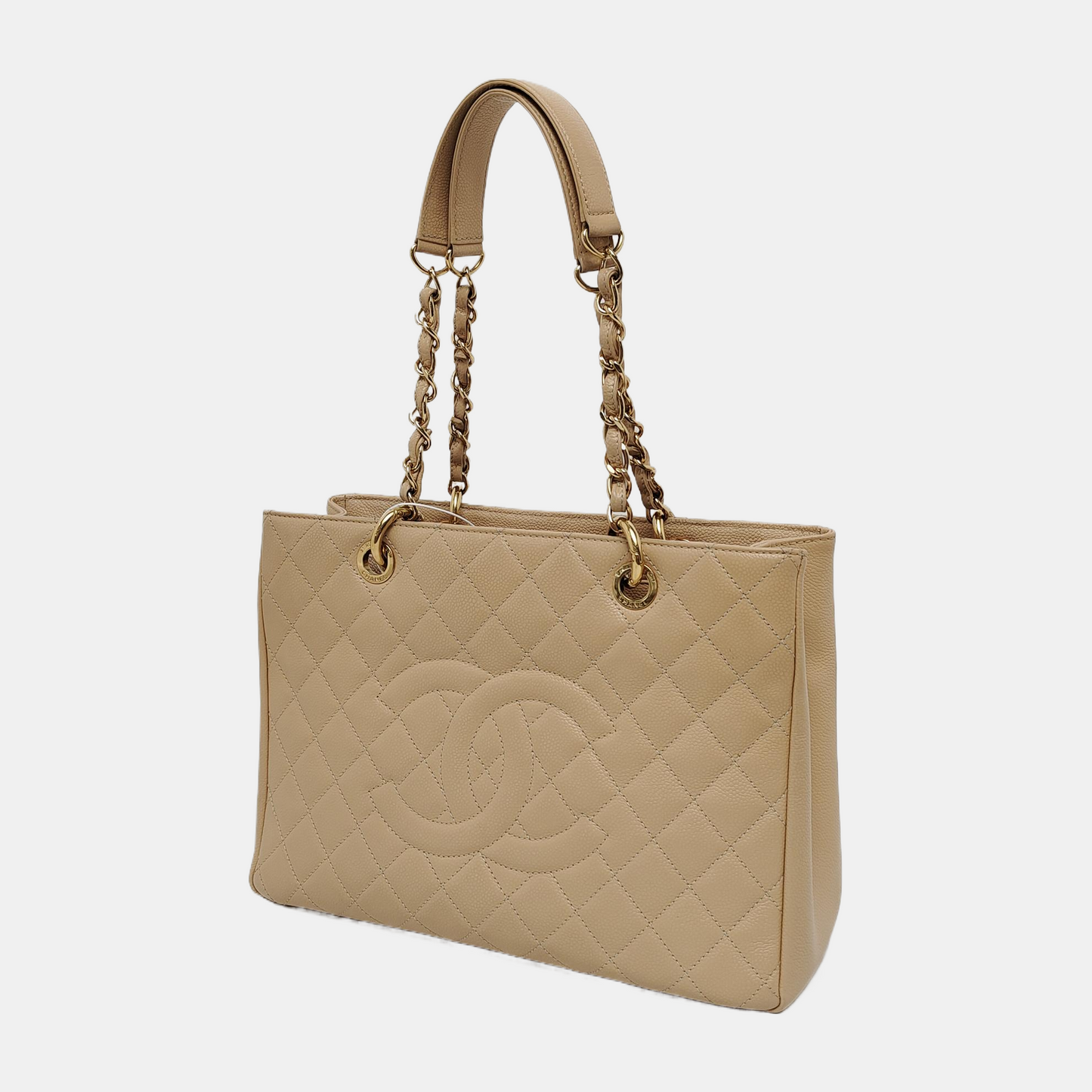 Chanel GST Grand Shopping Tote Beige Caviar Leather GM Gold Hardware