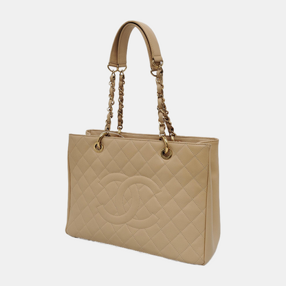 Chanel GST Grand Shopping Tote Beige Caviar Leather GM Gold Hardware