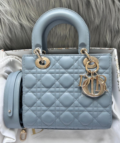 Lady Dior Small My Abcdior Pale Blue Lambskin Cannage Leather