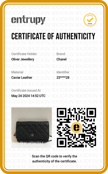 Chanel Black Quilted Caviar Leather Classic Wallet on Chain
