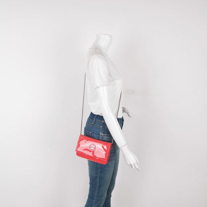 Chanel Wallet on Chain Classic Flap Coral Pink Patent Leather