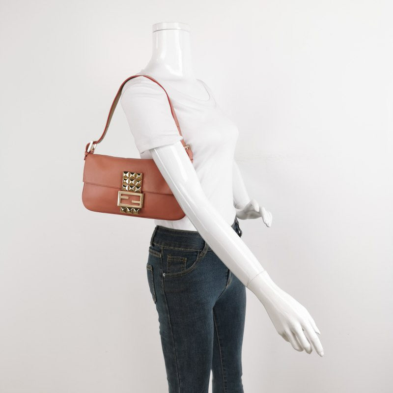Fendi Baguette Pink Leather with Gold Studded Metal Buckle