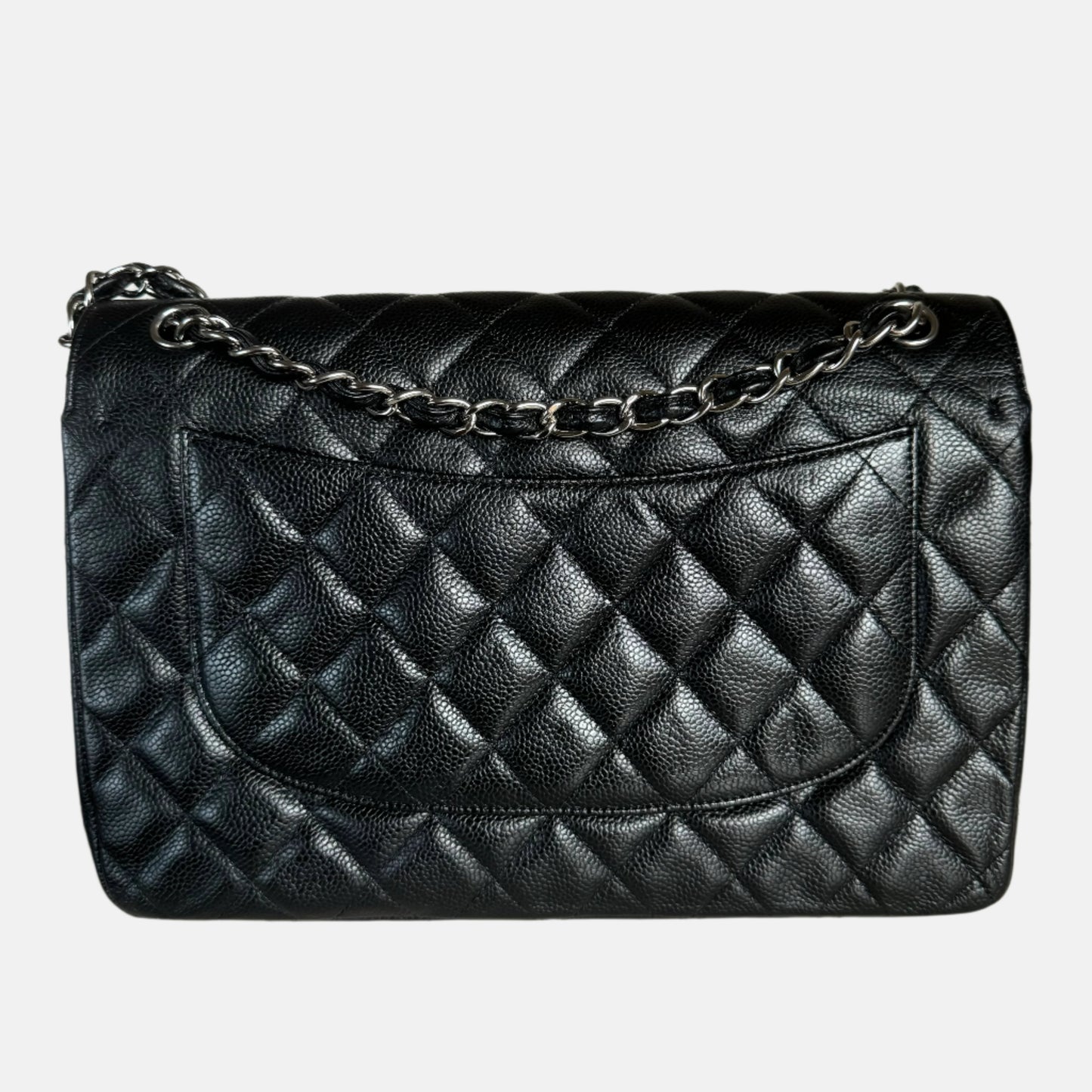 Chanel Classic Flap Jumbo Black Caviar Leather Double Flap with Silver Hardware, 2014