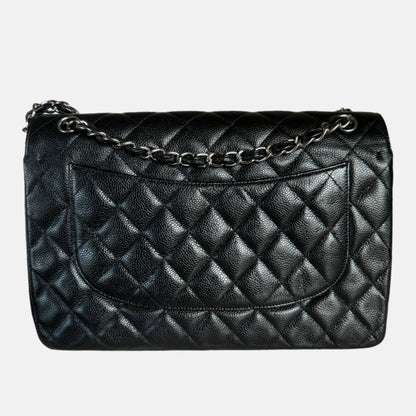 Chanel Classic Flap Jumbo Black Caviar Leather Double Flap with Silver Hardware, 2014