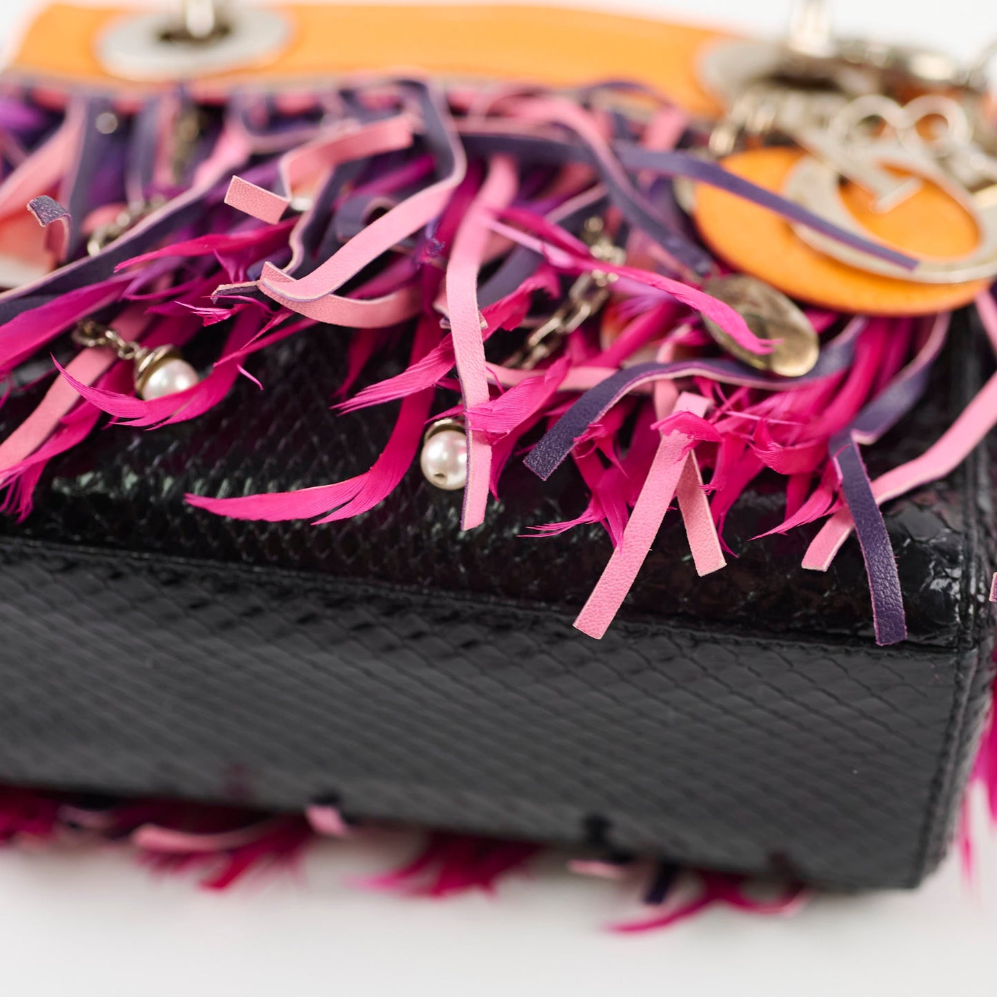Dior Mini Lady Dior Python Fringe Orange/Purple
