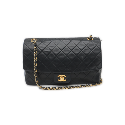 Chanel Classic Flap Vintage Large Black Lambskin Leather with 24k Gold Hardware, 1989-1991