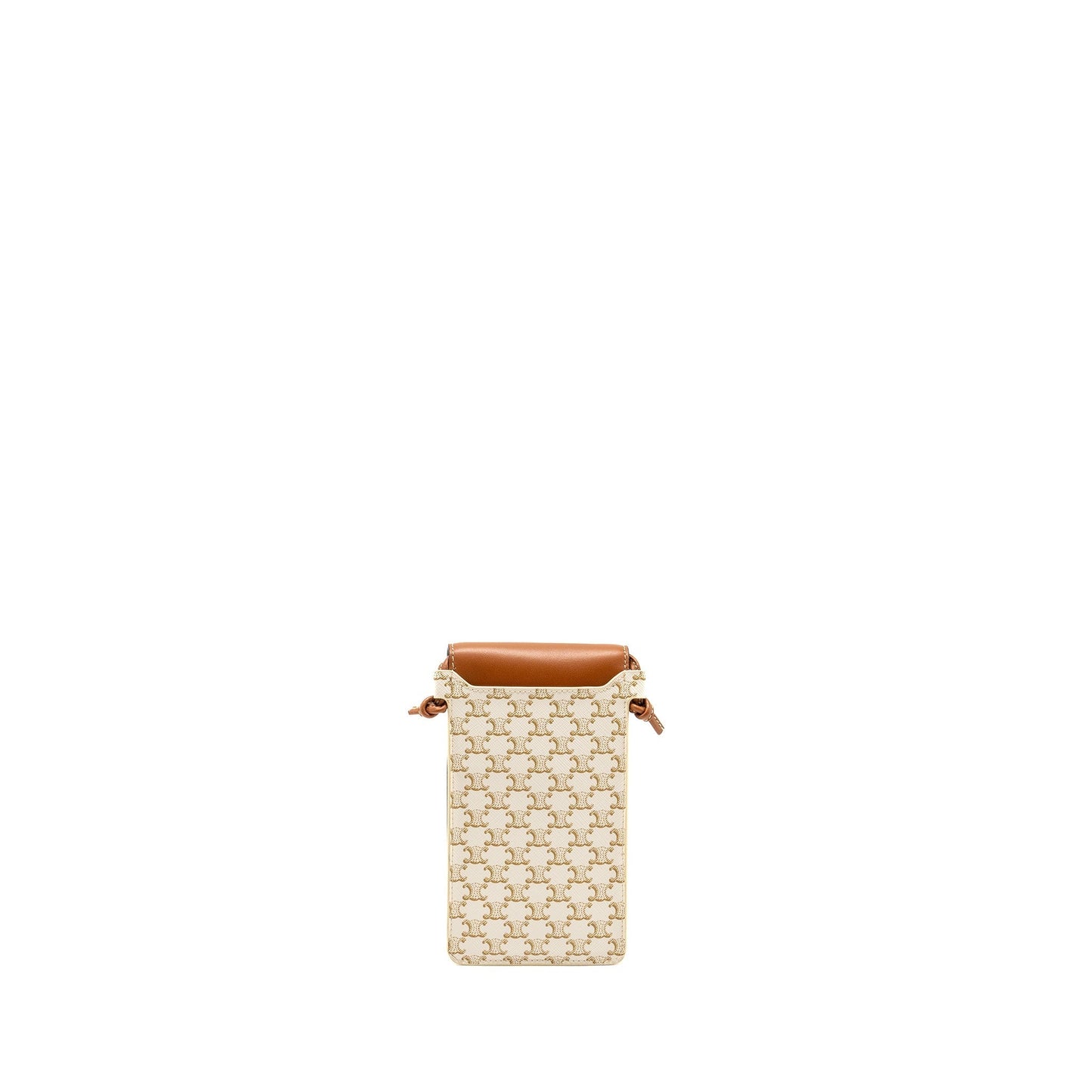 Luxury CELINE Phone Pouch with Flap Triomphe Canvas /Lambskin White/Tan