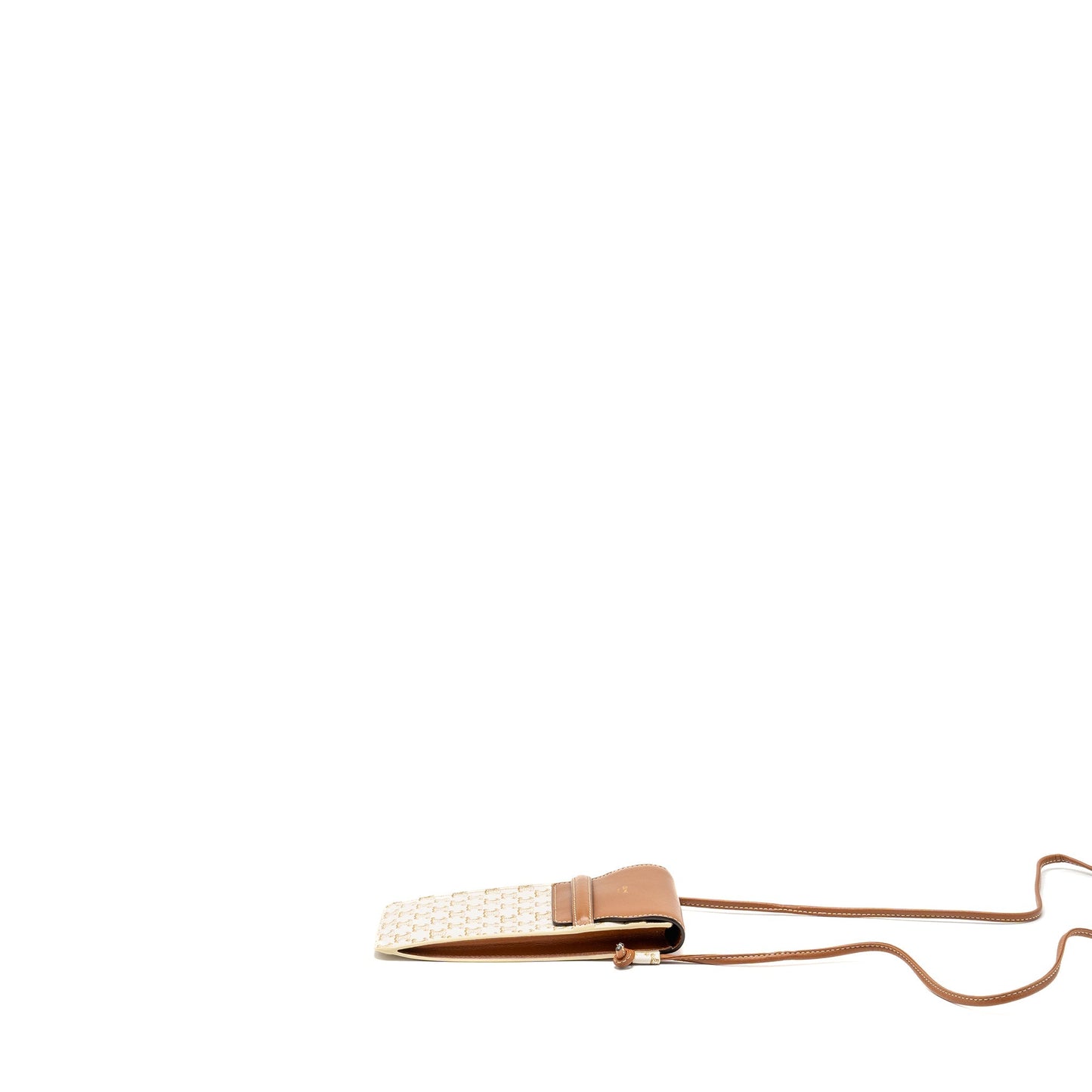 Luxury CELINE Phone Pouch with Flap Triomphe Canvas /Lambskin White/Tan