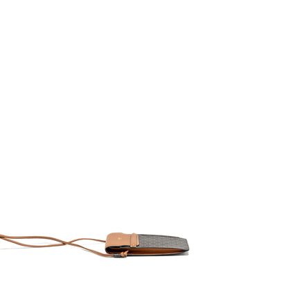 Luxury CELINE Phone Pouch with Flap Triomphe Canvas /Lambskin Tan
