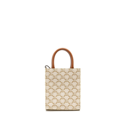 Luxury CELINE Mini Vertical Cabas Triomphe Canvas/Calfskin WHITE GHW