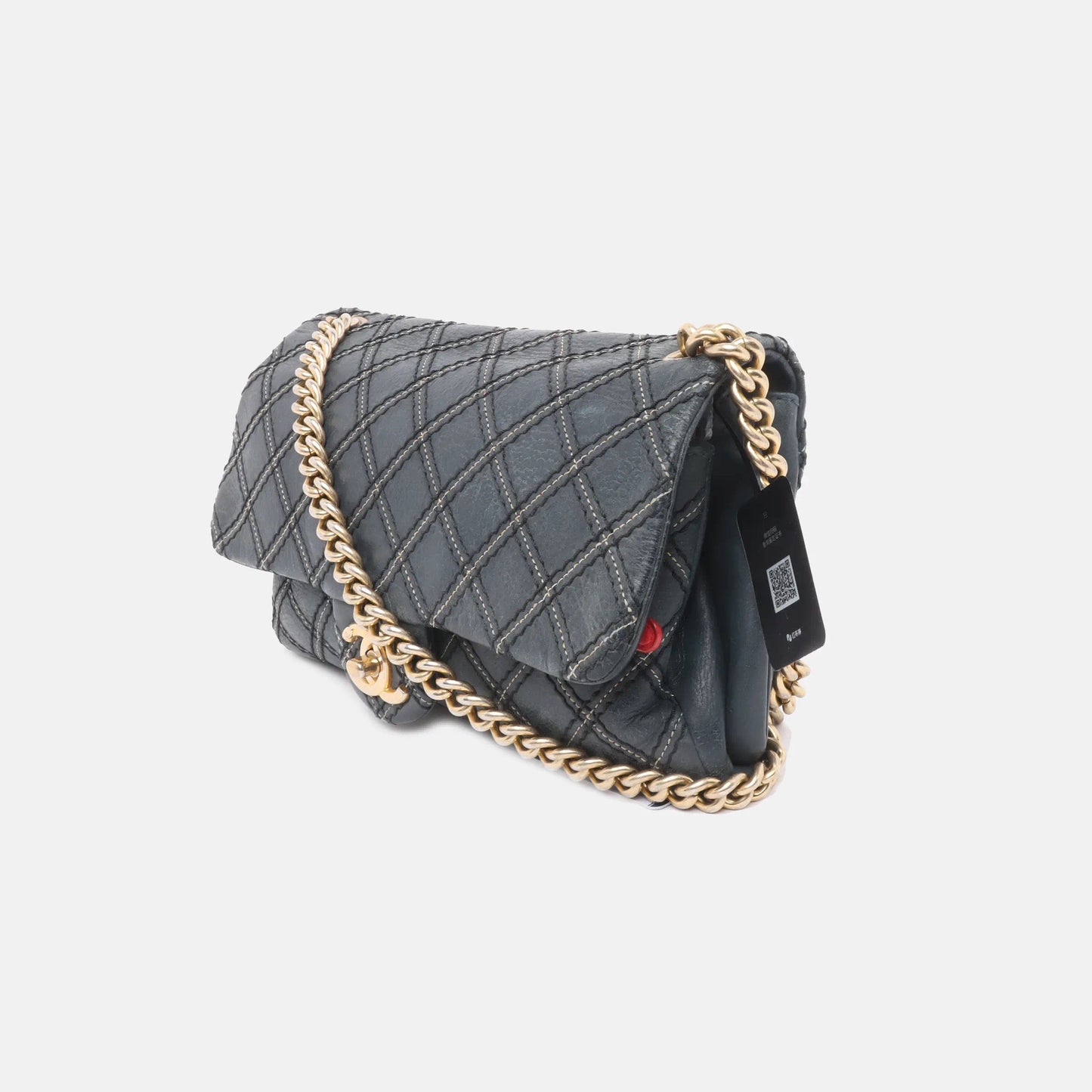 Chanel Classic Flap 2014 Medium Navy Fabric Diamond Quilting Crossbody Bag