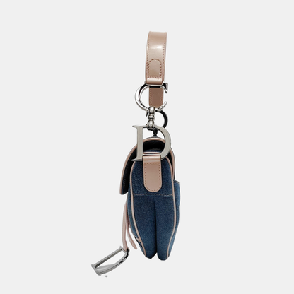 Dior Saddle Blue Denim with Pocket and Pink Leather Trim Shoulder Bag 2003