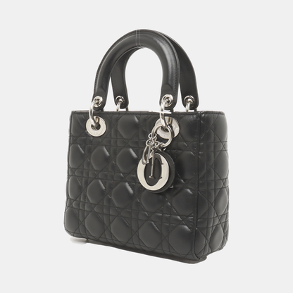 Lady Dior Small My Abcdior Black Lambskin Leather Silver Hardware