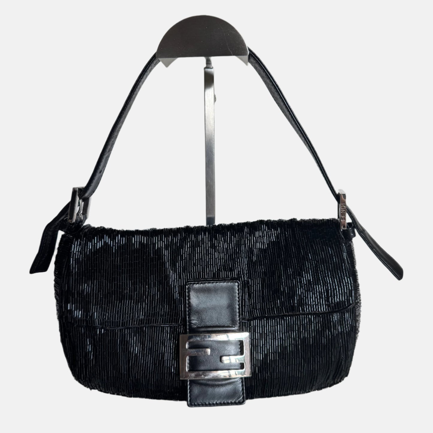 Fendi Baguette Black Glittering Waterfall Beads Shoulder Bag