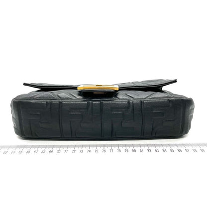 Fendi Baguette Black Leather 3D FF Motif Crossbody bag Medium
