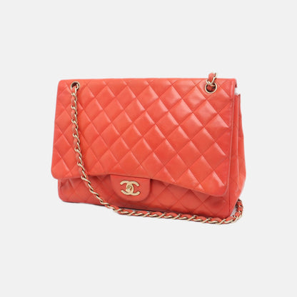 Chanel Classic Flap 2009 Maxi Red Lambskin Leather Gold-tone Hardware