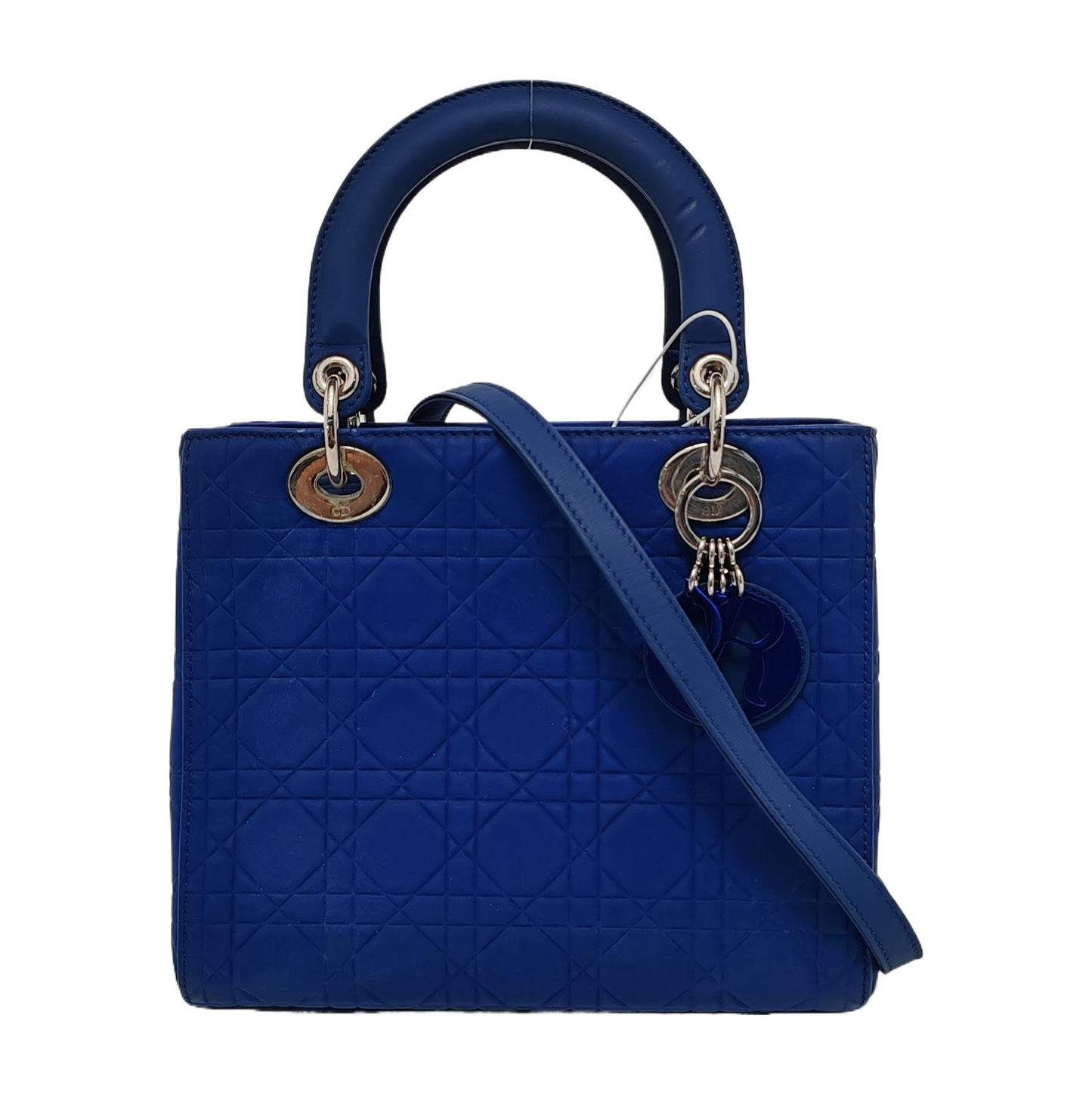 Lady Dior Medium Royal Blue Engraved Cannage Pattern Silver Hardware 2013