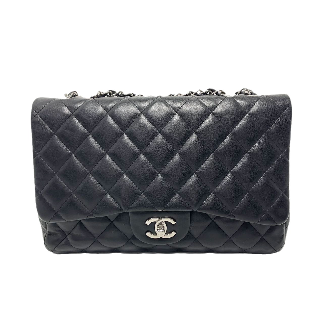 Chanel Classic Flap Jumbo Large Black Lambskin Leather with Silver hardware