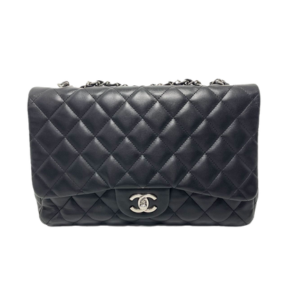 Chanel Classic Flap Jumbo Large Black Lambskin Leather with Silver hardware