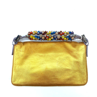 Fendi Baguette Mini Gold Nappa Leather with Beaded Strap