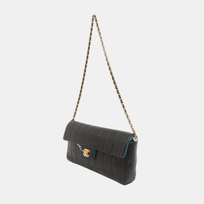 Chanel East West Chocolate Bar Black Leather Blue Interior