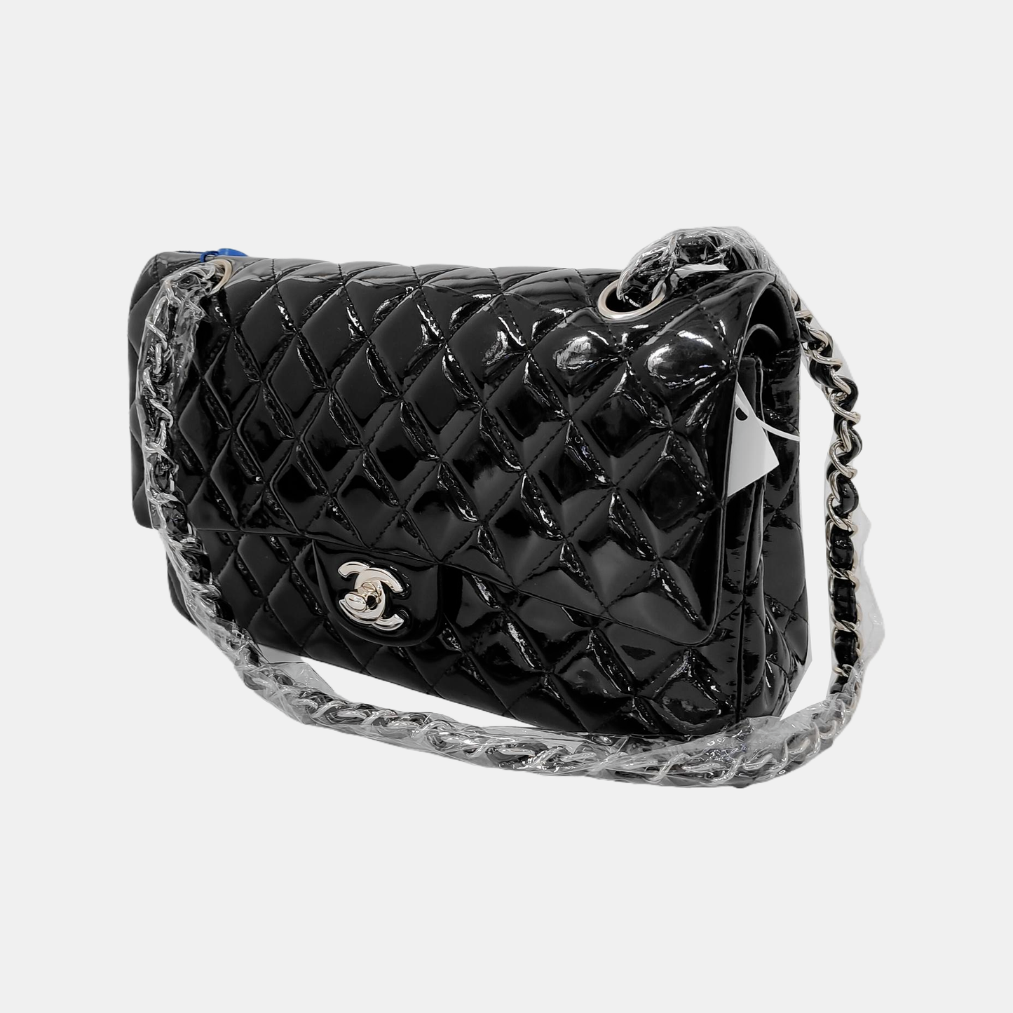 Chanel Classic Flap Medium Black Patent Leather Silver Hardware