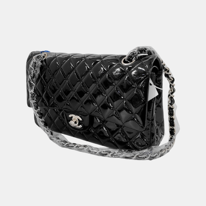 Chanel Classic Flap Medium Black Patent Leather Silver Hardware