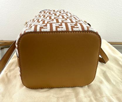 Fendi Mon Tresor Rafia Bucket Bag with Chenille FF Logo