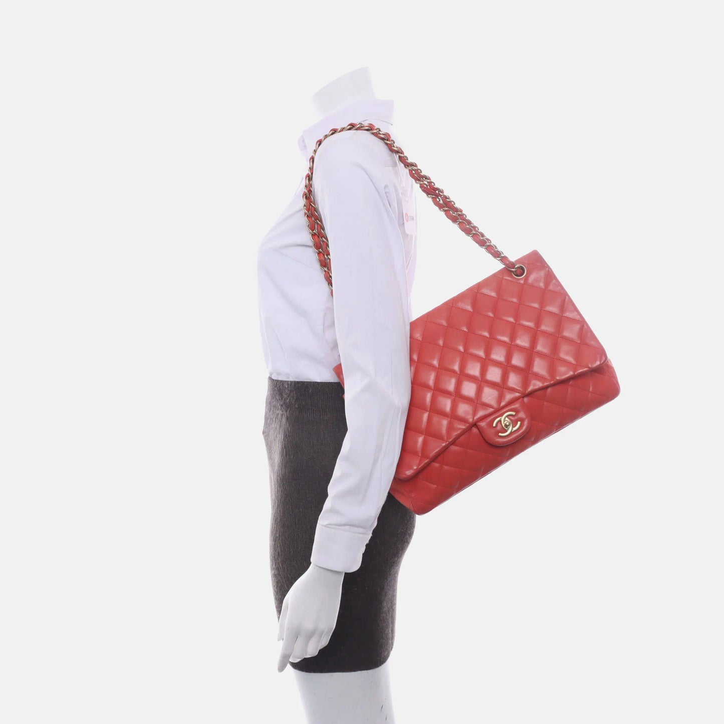 Chanel Classic Flap 2009 Maxi Red Lambskin Leather Gold-tone Hardware