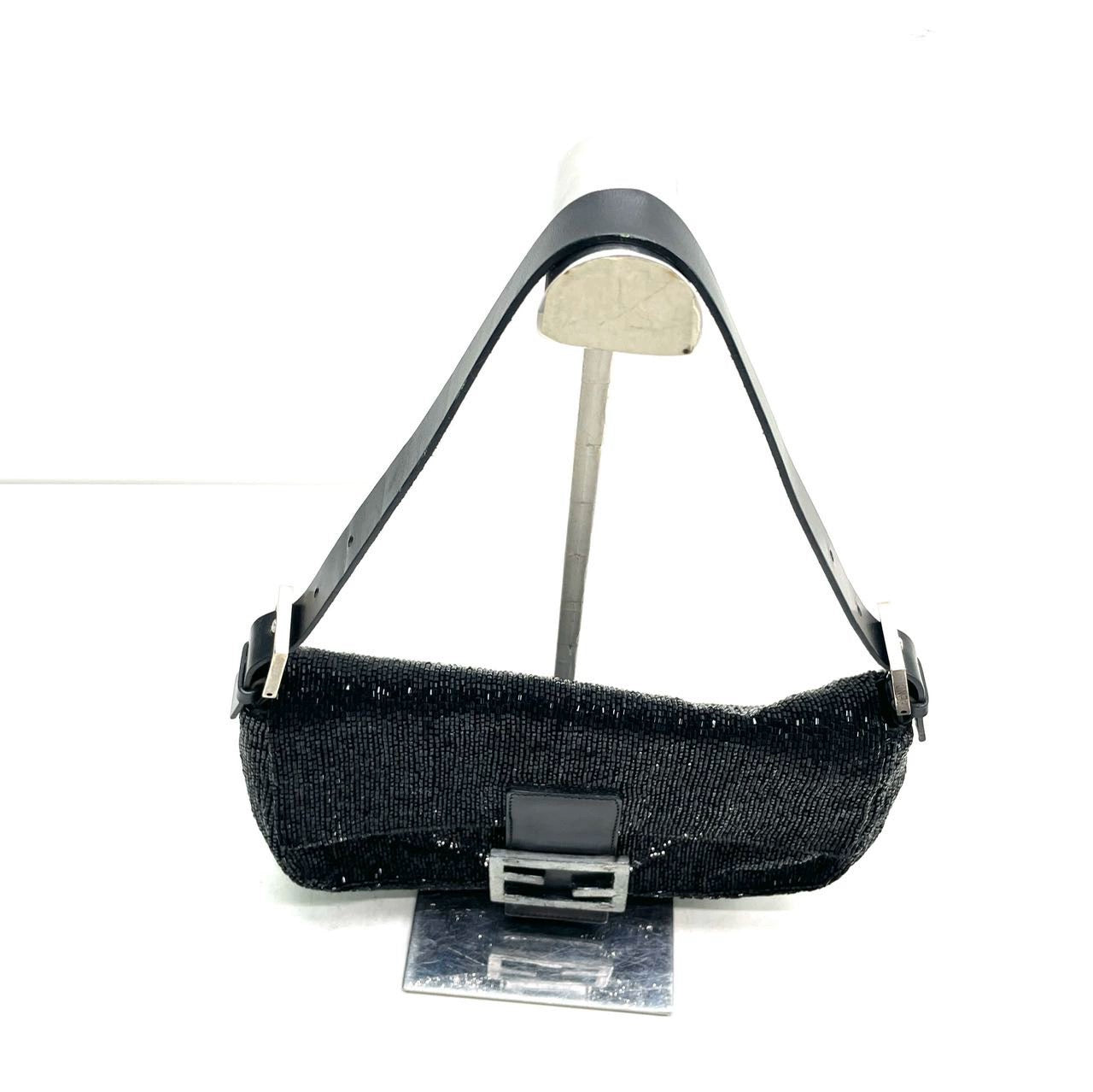 Fendi Baguette Vintage Black Glitter Beads Shoulder Bag
