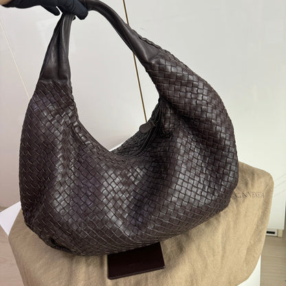 Bottega Veneta Belly Hobo Intrecciato Lambskin Leather Dark Chocolate Brown Large 50cm