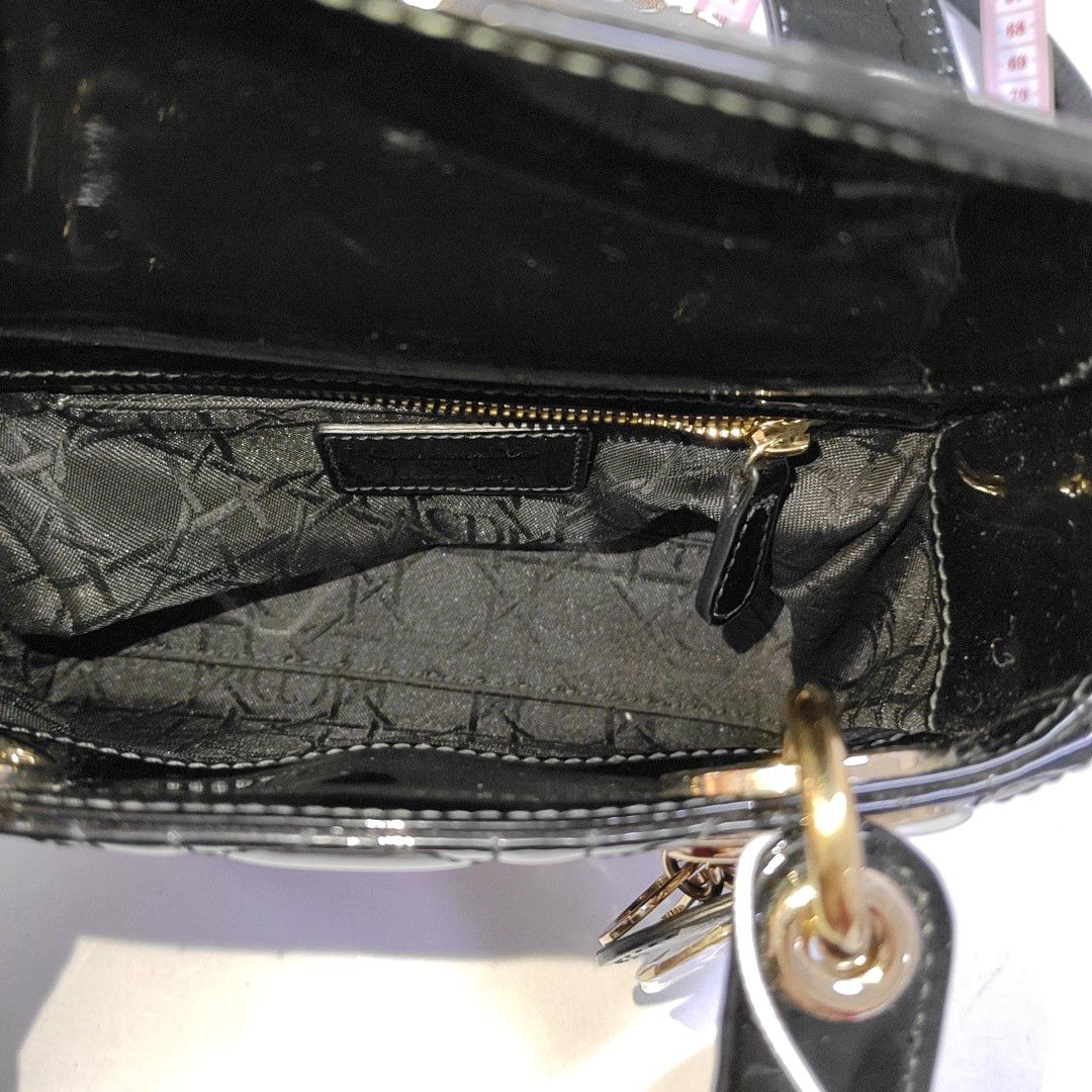 Lady Dior Mini Black Patent Leather Bag with gold hardware Chain Strap