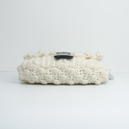 Fendi Baguette Bag White Wool Pompom Shoulder Bag