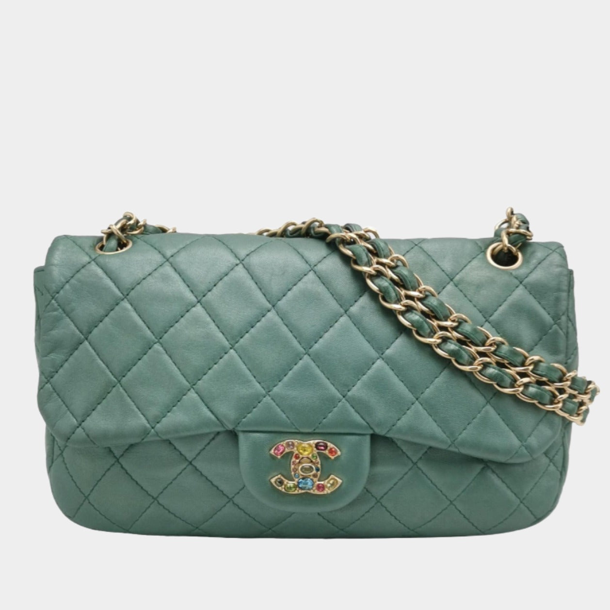 Chanel Classic Flap 2011 Large Teal Green Gem CC Turn lock