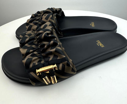 Fendi Feel Brown Satin Slides