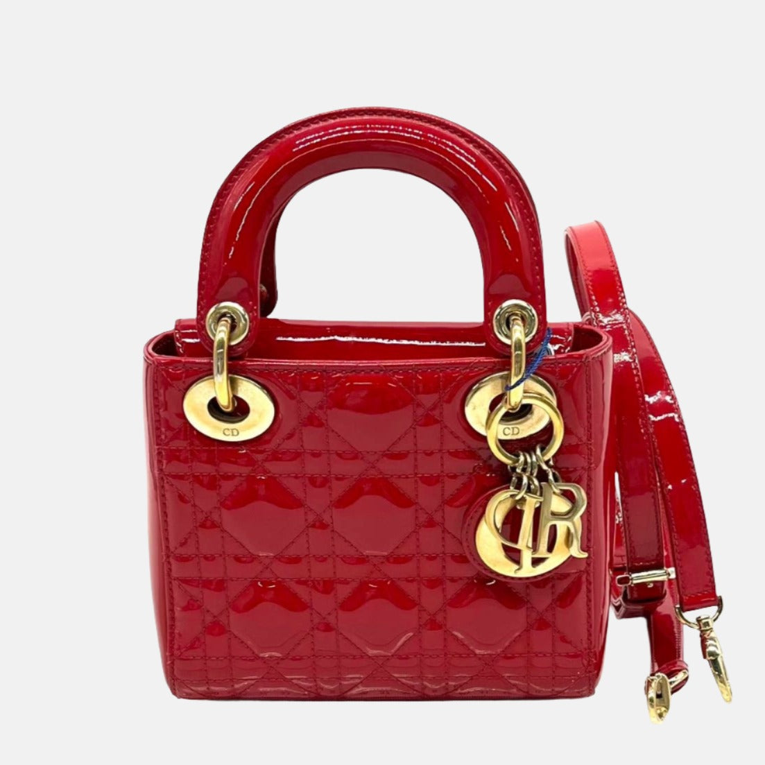 Lady Dior Patent Leather Red Mini handbag with gold hardware