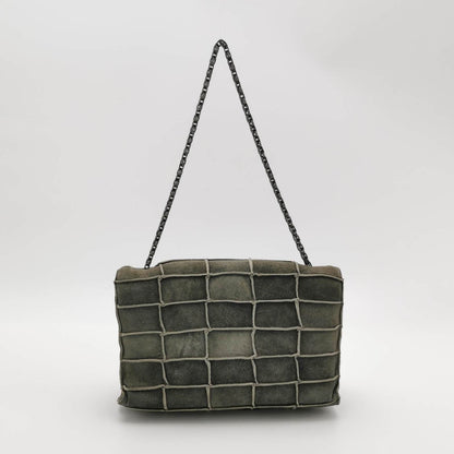 Chanel 2.55 Flap Bag Vintage Chocolate Bar 1997 Medium Suede Green