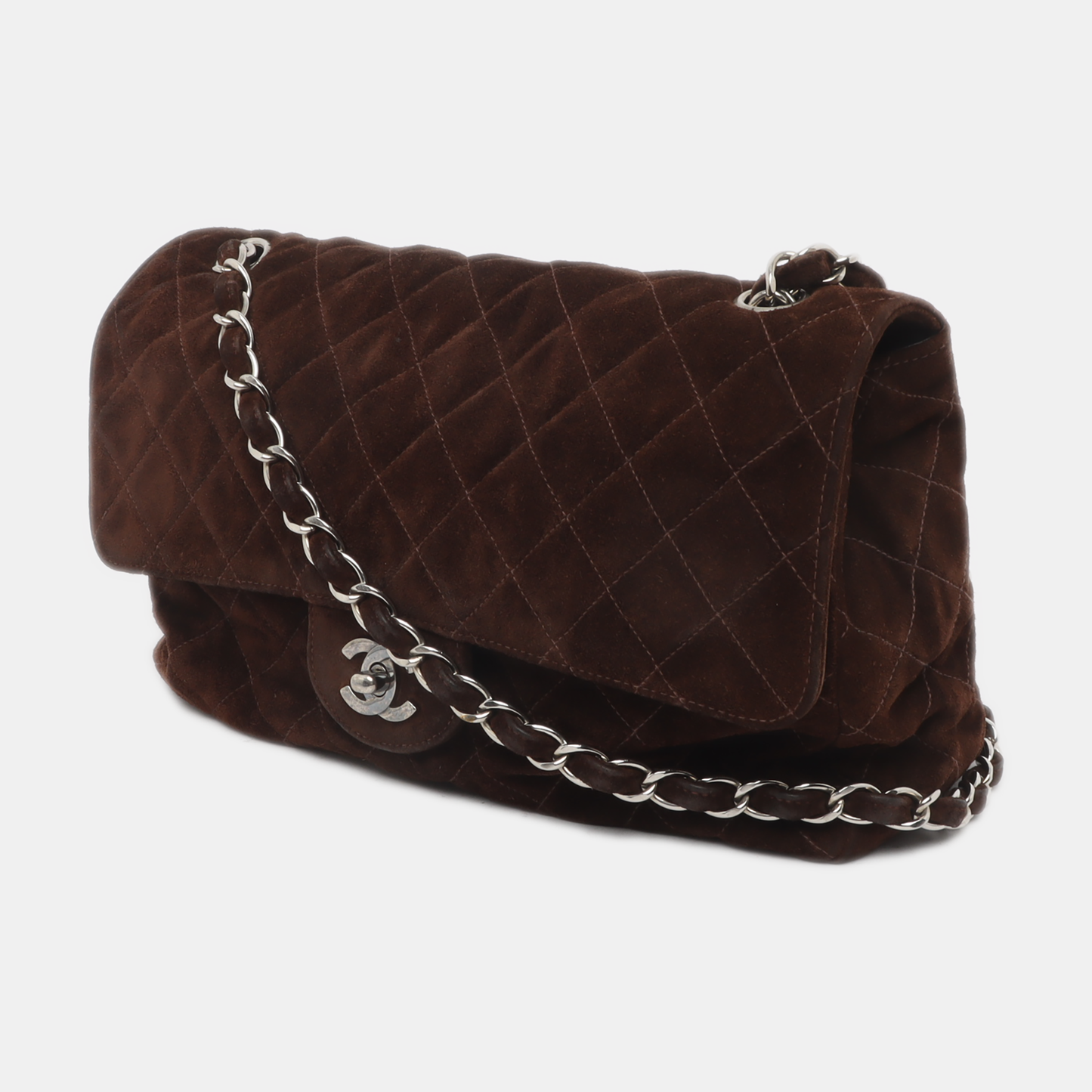 Chanel Classic Flap Medium Dark Chocolate Brown Suede Leather Silver HW, 1996-1997