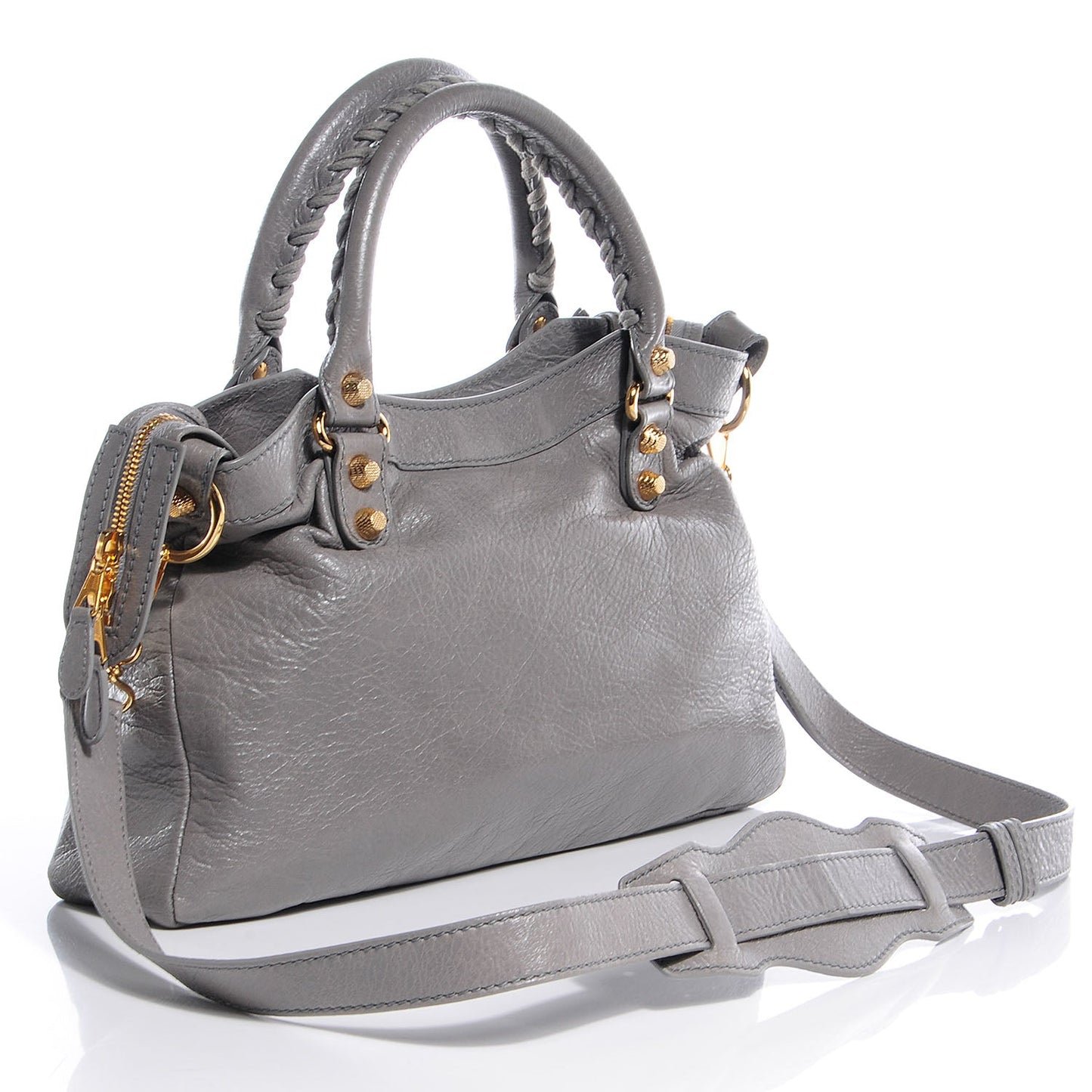 BALENCIAGA AGNEAU LAMBSKIN LEATHER  MEDIUM CITY TOWN GRIS PYRITE BAG