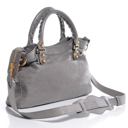 BALENCIAGA AGNEAU LAMBSKIN LEATHER  MEDIUM CITY TOWN GRIS PYRITE BAG